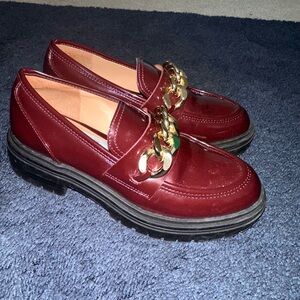 INC International Concepts Burgundy Loafers with Gold Chain